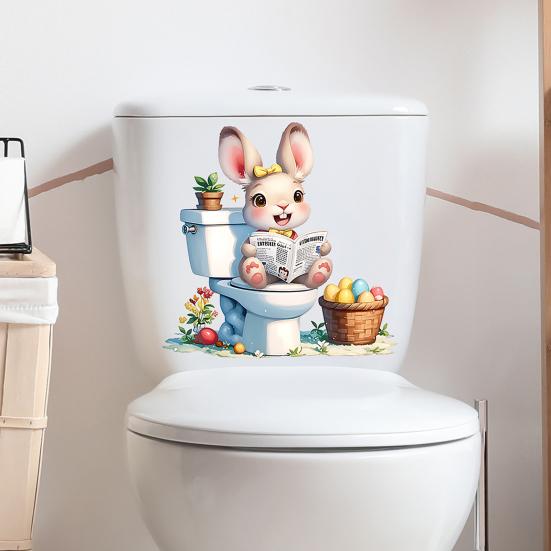 Yousheng Cute Bunny Toilet Sticker, Removable Peel And Stick Cartoon Rabbit Sticker, Self-Adhesive Bathroom Decal for Toilet Lid, Wall Decor
