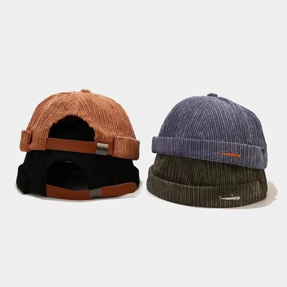 New Retro Docker Cap Corduroy Solid Color Beanie Melon Cap Adjustable Hip Hop Landlord Hat Unisex