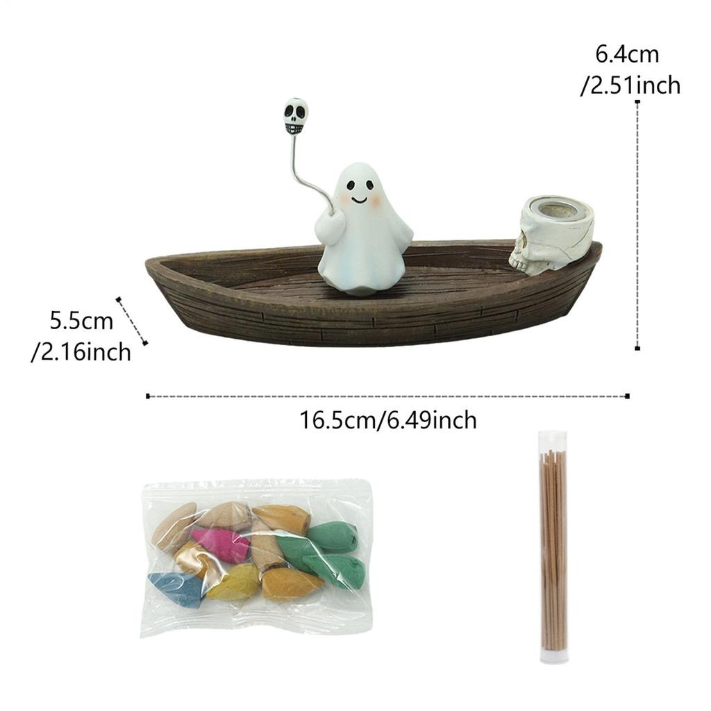 Halloween Skeleton Ship Incense Holder Resin Ghost Incense Burner Rack Gothic Censer Ornament Zen Meditation Decor For Bedroom
