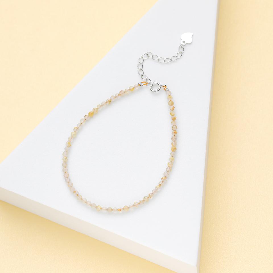Natural Stone Beads Bracelet on Hand Chain Luxury Jewelry 2MM with 925 Silver Bangle for Women Gift