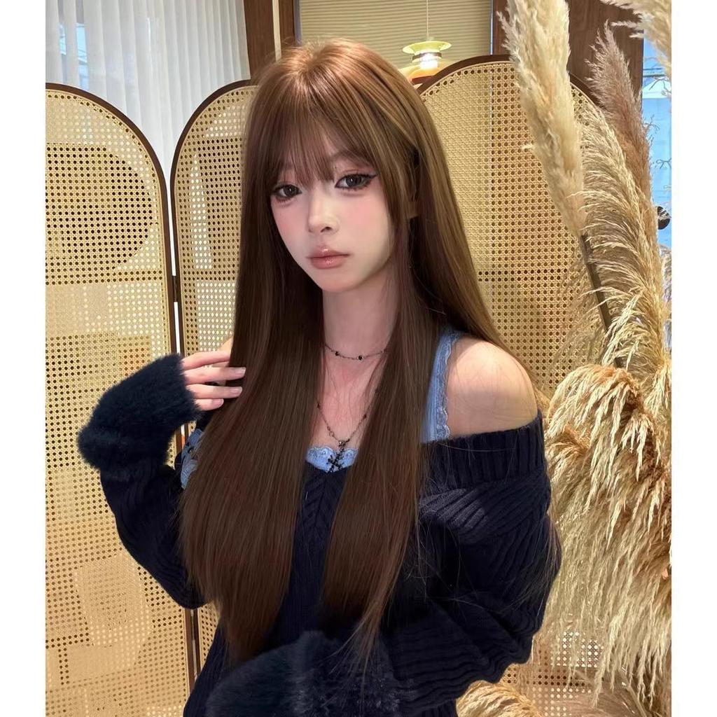 Gu Zao Baby Warm Chestnut Brown Long Straight Bangs Wig - Realistic & Fluffy