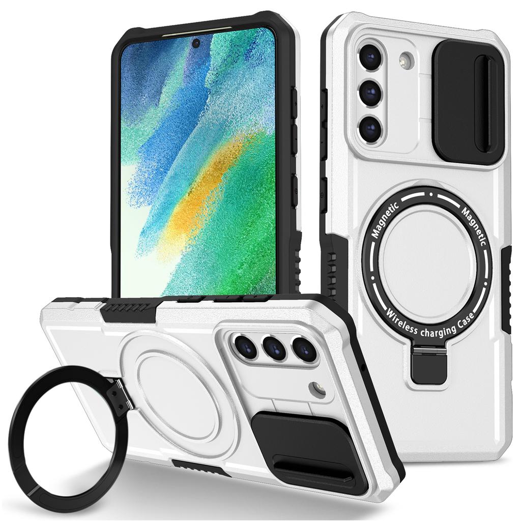 For Samsung Galaxy S21 FE 5G Case PC+TPU Magnetic Phone Shell with Slide Camera Cover