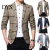 Fashion Men Plaid Lapel Slim Fit Blazer Jacket Coat One Button Business Suit