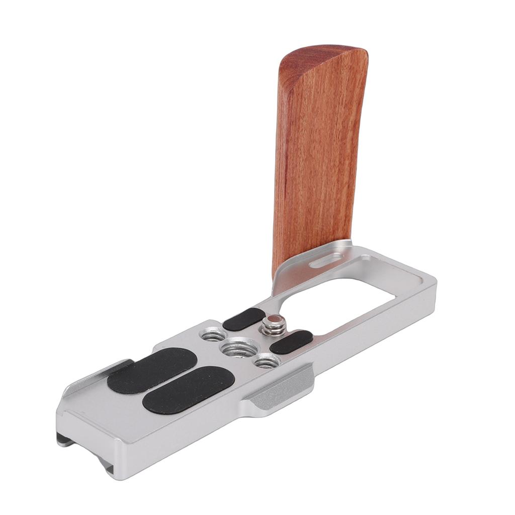 Camera L Shape Handgrip Fit for Ricoh GR4 Camera Wooden Hand Grip Metal Quick Release Plate Silver