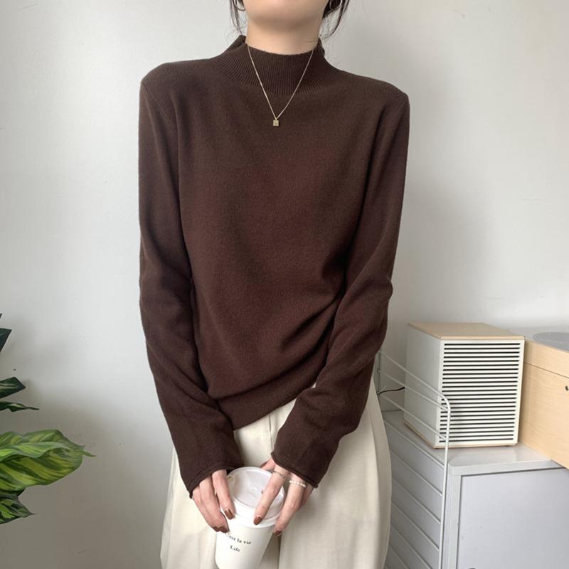 Versatile Semi-turtleneck Inner Top Women's Spring Simple Casual Long-sleeved High-end Knitted Base Layer