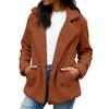 Ladies' Fashionable Lapel Long Sleeved Button With Pockets Plush Solid Color Jacket