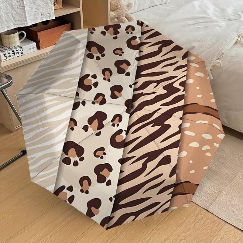 1PC Leopard Print Tiger Print Umbrella-8-Rib Reinforced, Automatic Open, Lightweight & Durable, Cute Fashion Accessory for Outdoor-T376