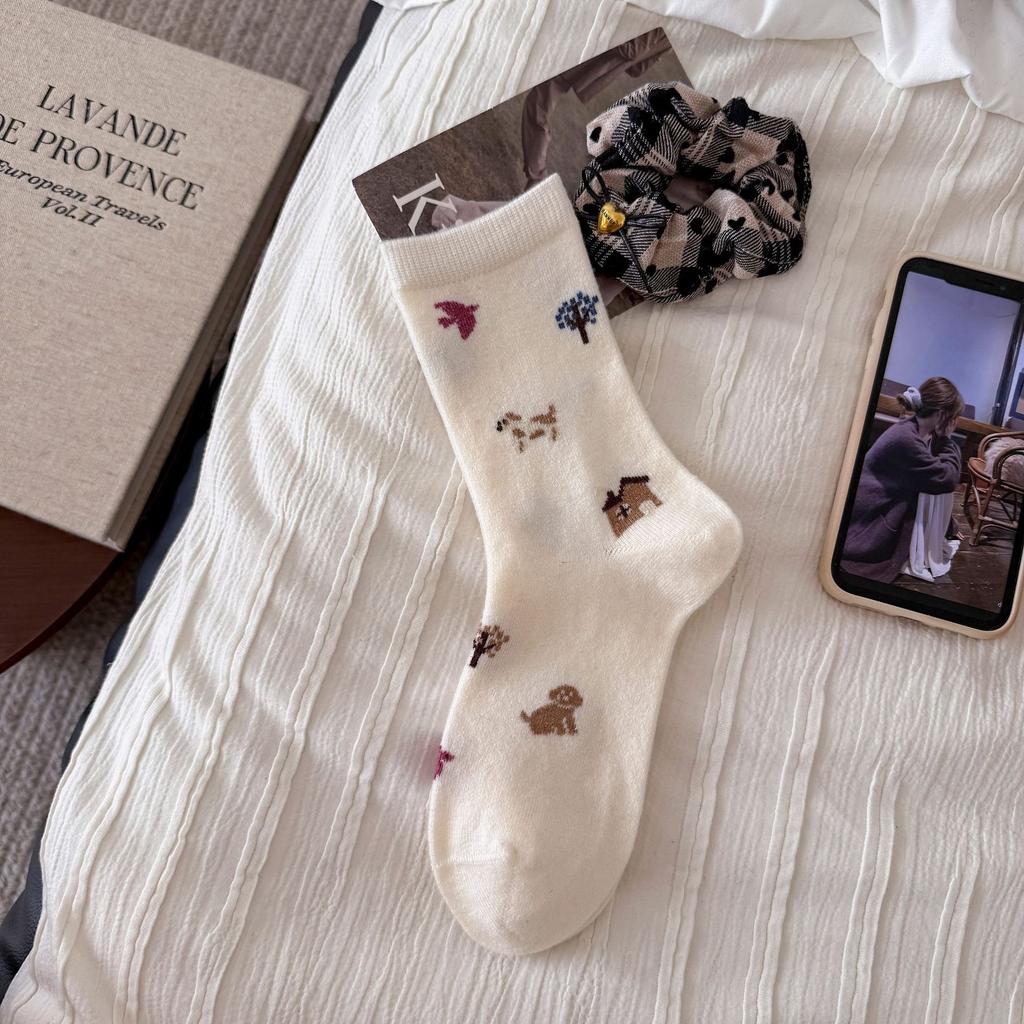 Autumn Wool Fairy Tale Socks Women'S Medium Tube Socks Tide Girl Cute Cartoon Stockings