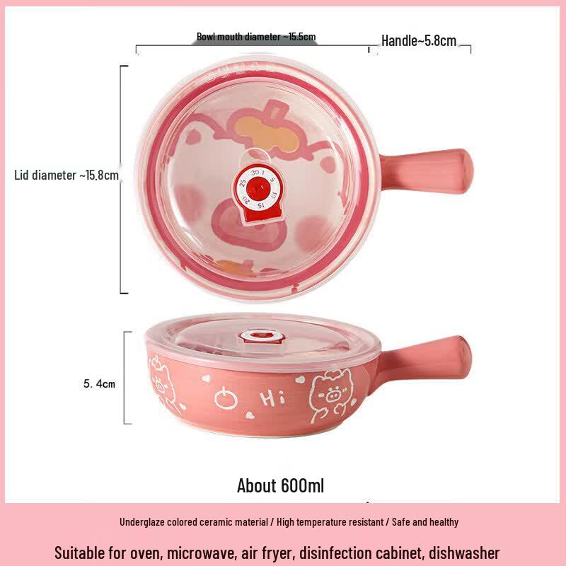 Yuluo Cartoon Ceramic Oven-Safe Bowl with Handle