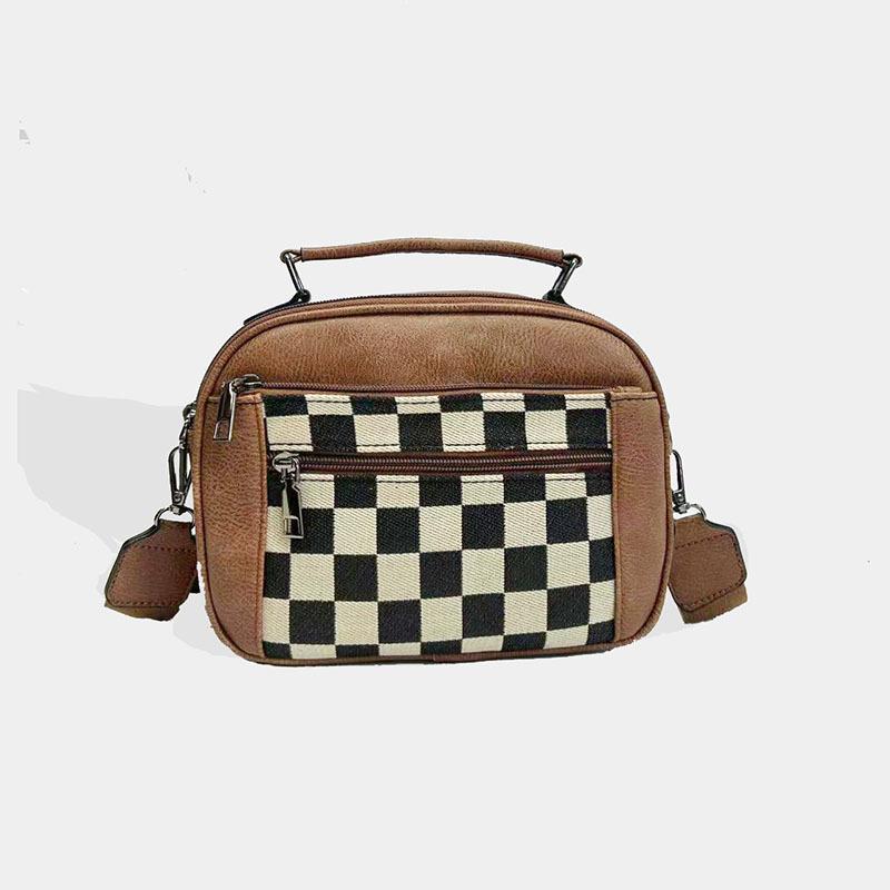 Women S Bag One Shoulder Messenger Bag Small Square Bag Chessboard Multi-Compartment Fashion Handbag коричневый