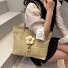 Simple Flower Decoration Large Capacity Women Casual Grass Woven Bag For Everyday Travel