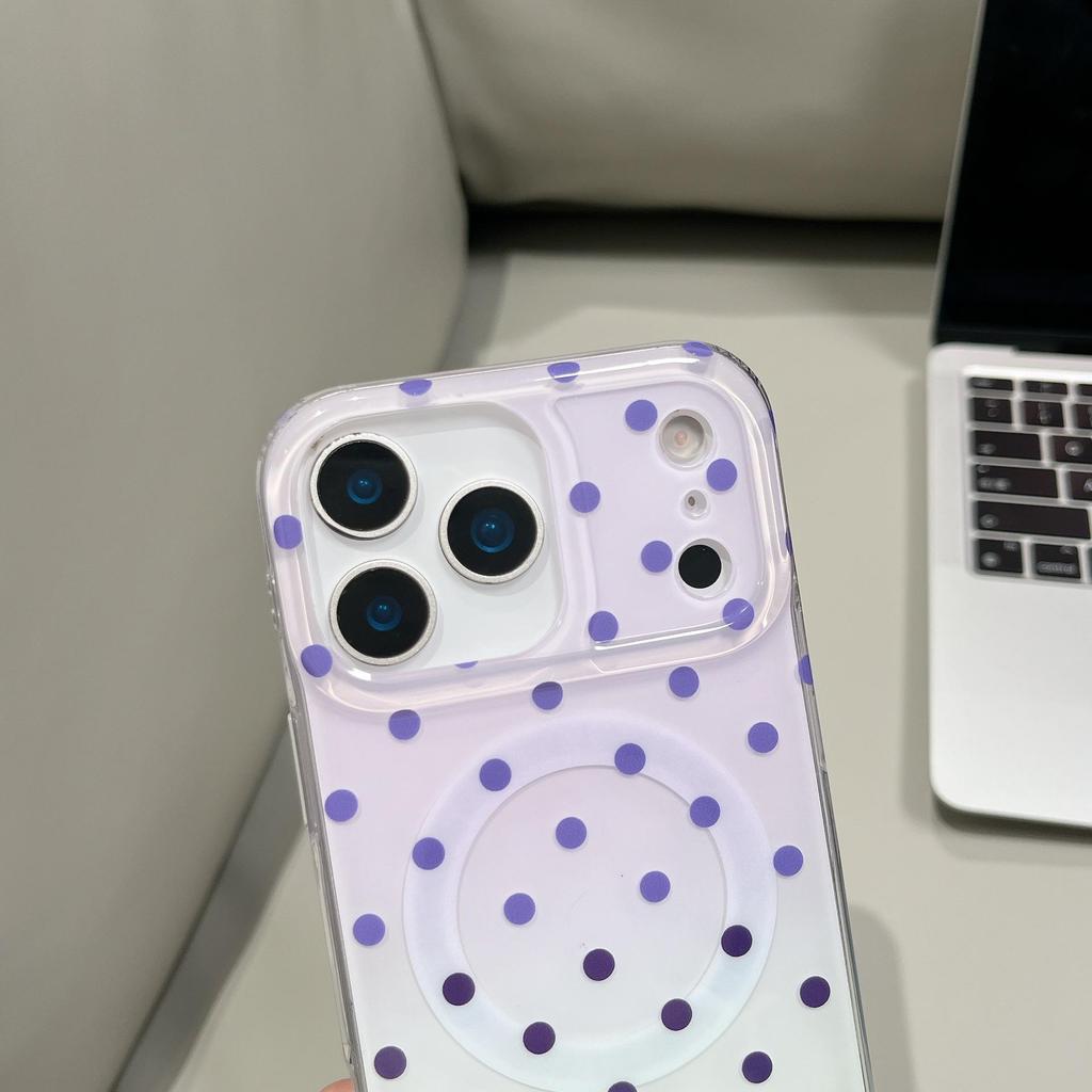 Gradient Polka Dot Magnetic Phone Case for iPhone 14/15/16/17 Pro Max - Double Layer Shell