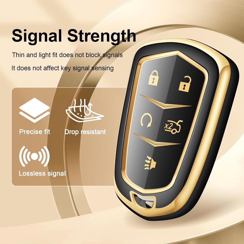 for Cadillac Key Fob Cover 5 Buttons Car Key Case fits Cadi ATS CT6 CTS ELR SRX XTS XT4 XT5 XT6 2025 2024