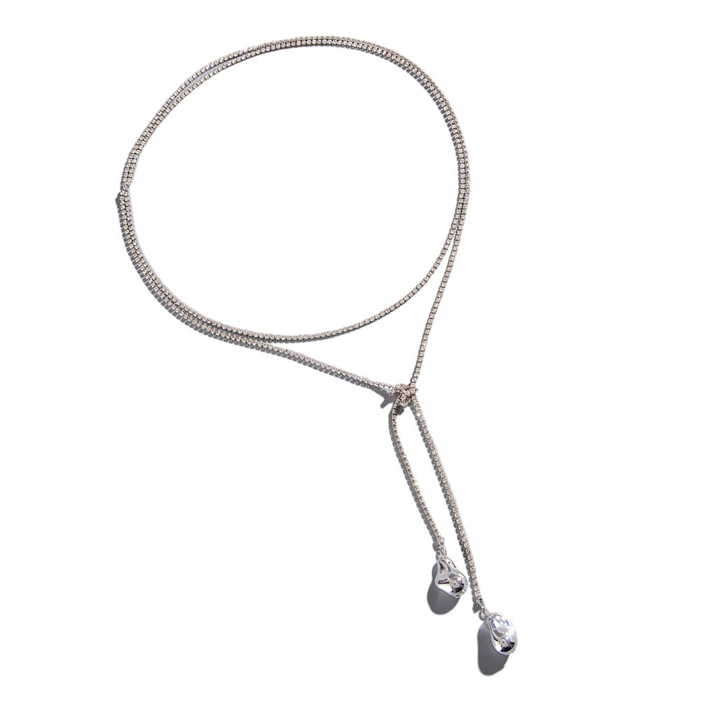Sparkling Rhinestones Layered Necklace Stackable Jewelry Dainty Long Chain Neckchain Jewelry For Casual Or Party Outfit