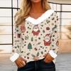 Women's Casual Fashion Long Sleeve Christmas Printed Flannel Collar Top