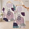 Women Plus Size Printed Two Piece Set Round Neck 3 4 Sleeve High Low Top And Wide Leg Pants