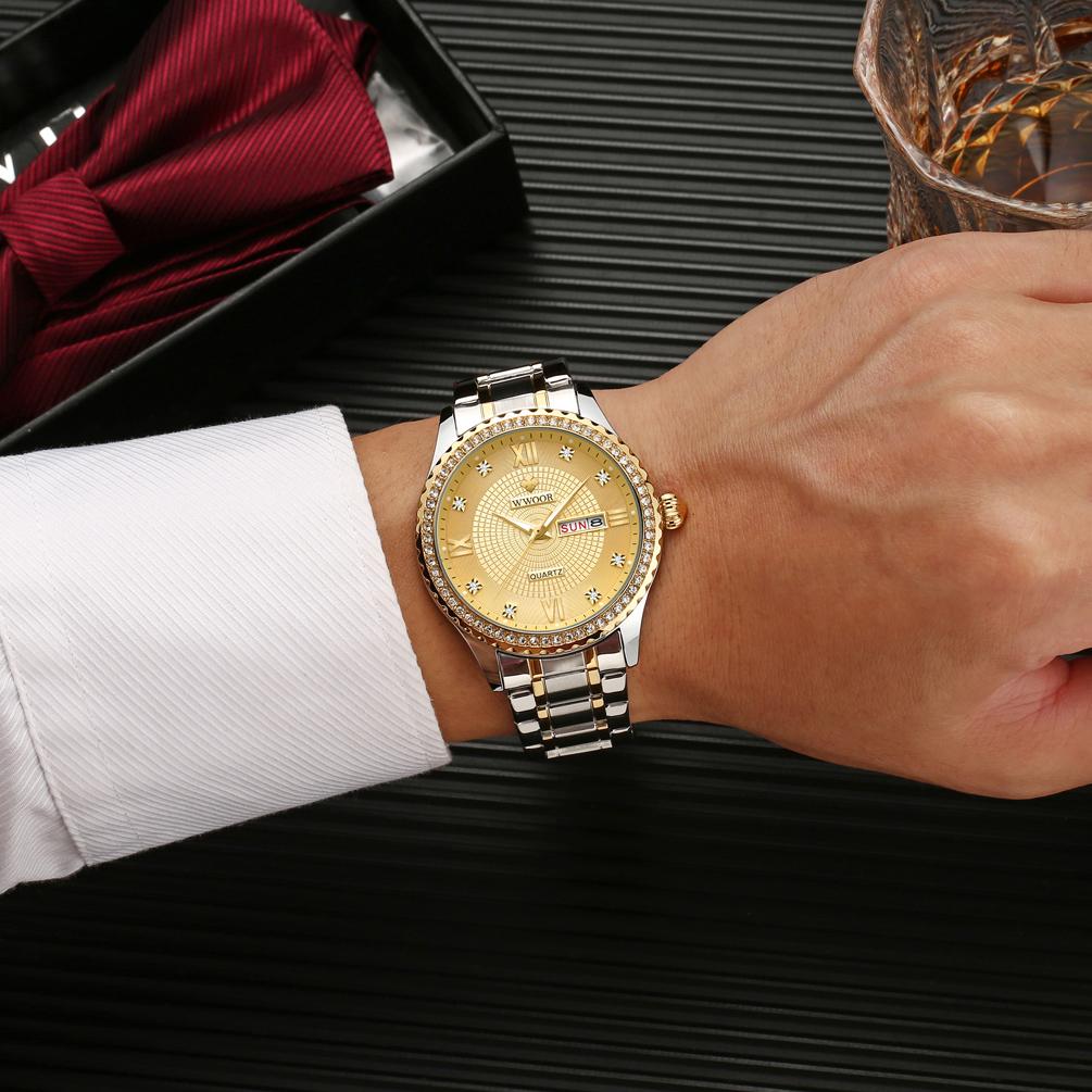 WWOOR Men's Watches Causal Fashion Original Quartz Watch for Man Waterproof Stainless Steel Luminous Date Week Trend Dress Reloj