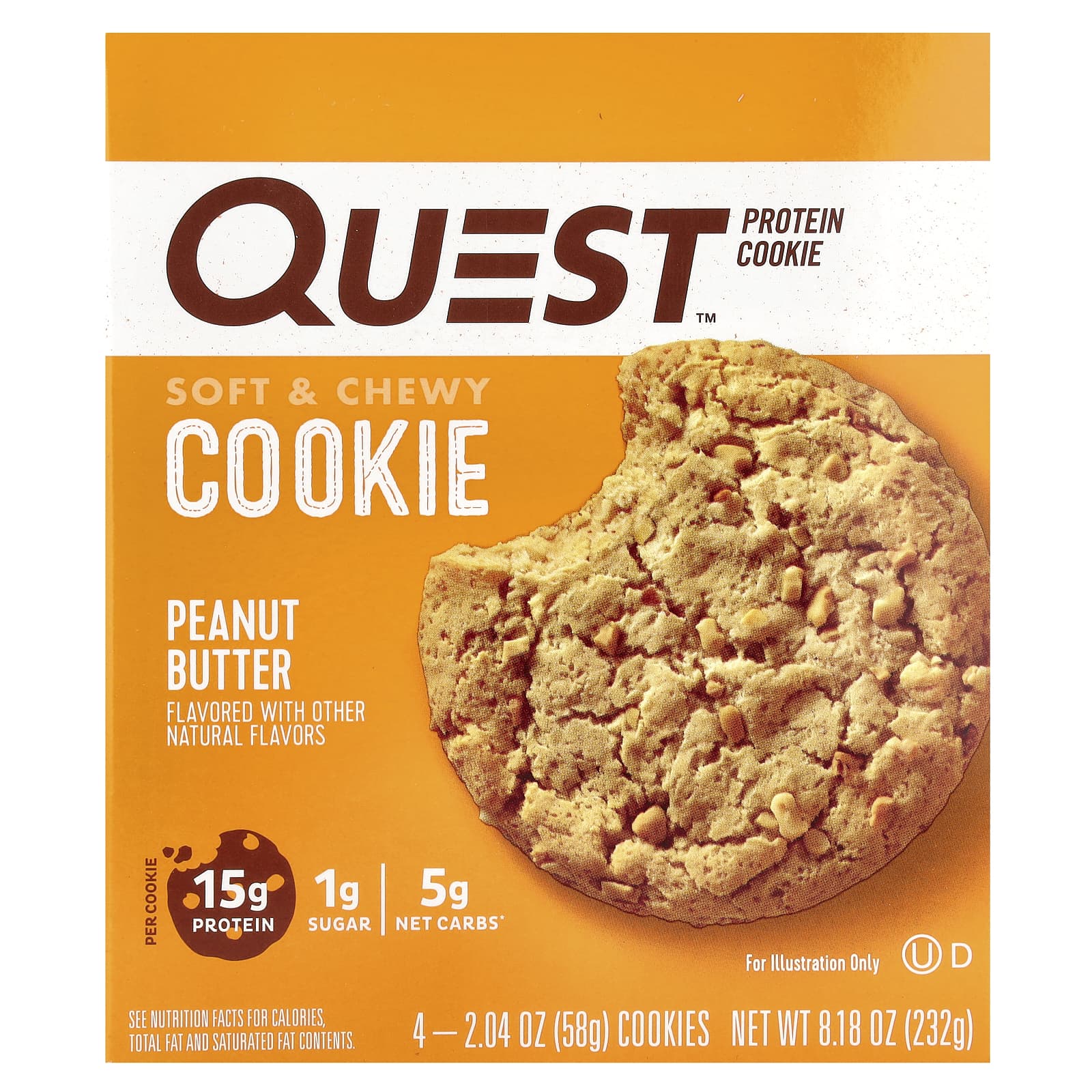 

Quest Nutrition, Protein Cookies, Peanut Butter, 4 packs, 2.04 oz (58 g) each