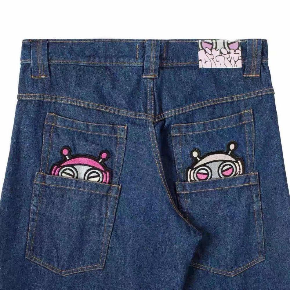 ZYLLO Marka Mody Ulicznej Szerokie Spodnie Jeansowe Y2K Hip-hop Retro Prosty Nadruk Luźne Gotyckie Harajuku Spodnie z Rogami Dziurawione Jeansy
