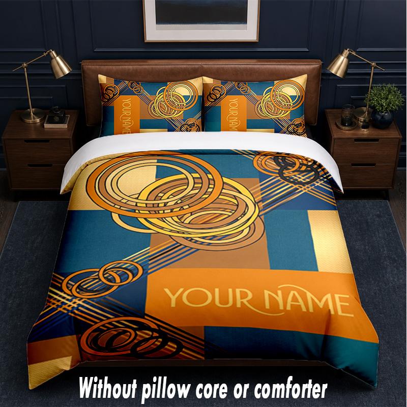 Abstract Geometric Theme Custom Text Or Name 3Pcs Bedding Set,1 Flat Sheet & 2 Pillowcases Personalized Home Bedding