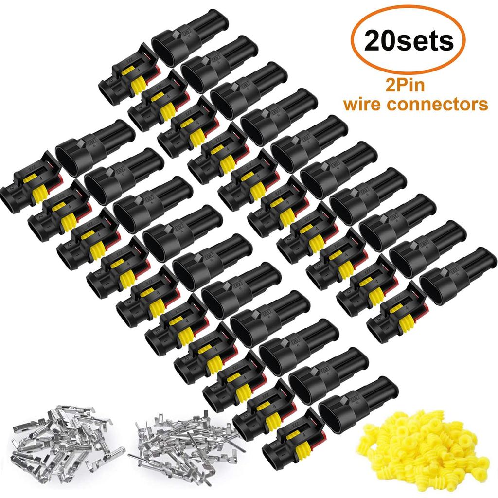 20 Kits 2 Pin Connector Automotive Electrical Connectors 2 Wire Connectors Waterproof Connector Quick Disconnect And Connect 22-16 AWG