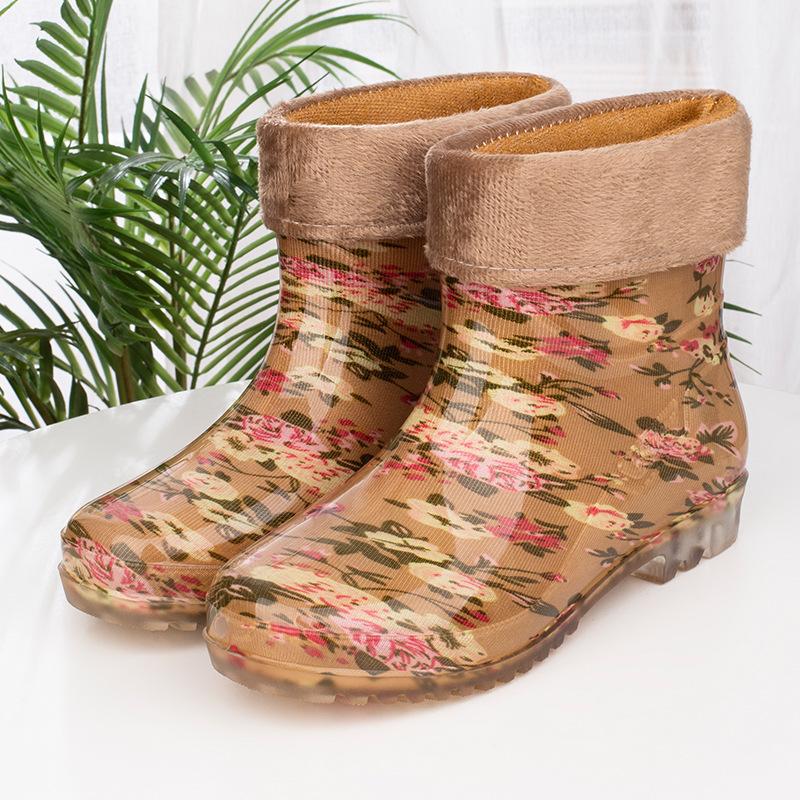 Water Shoes Low Tube Women's Rain Shoes Short Tube Women's Rubber Shoes Work Waterproof Non-slip Warm Water Boots Short Rain Boots