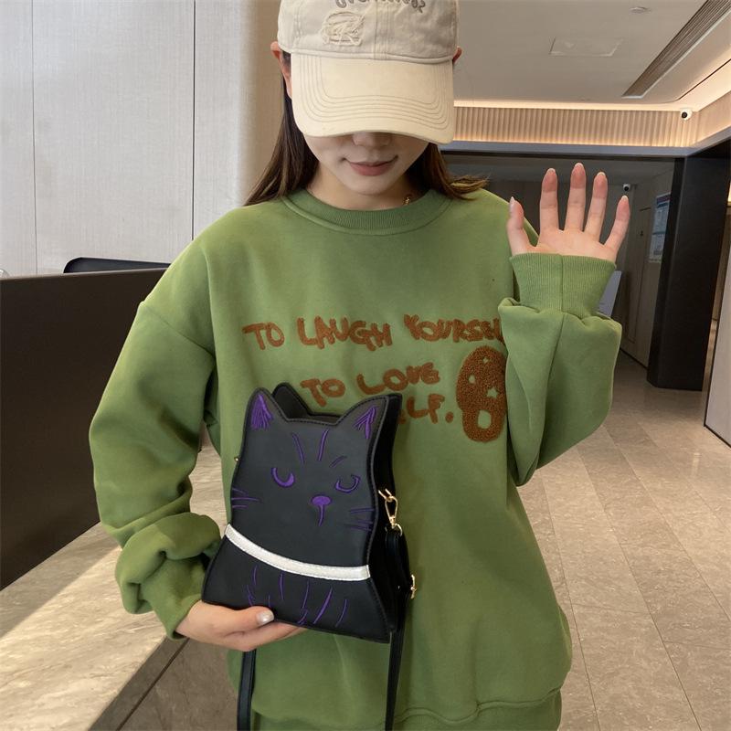 Women Shoulder Messenger Bags PU Leather Fashion Designer Adjustable Strap Crossbody Handbags with Cat Pendant Purse