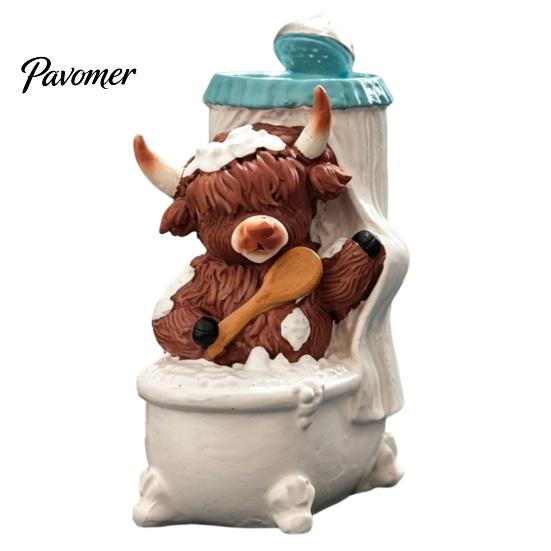 Creative Animal Sculpture Highland Cow Bathroom Figurine, Resin Scottish Calf Bathing Statue, Funny Miniature Decor Farmhouse Ornament for Home Office