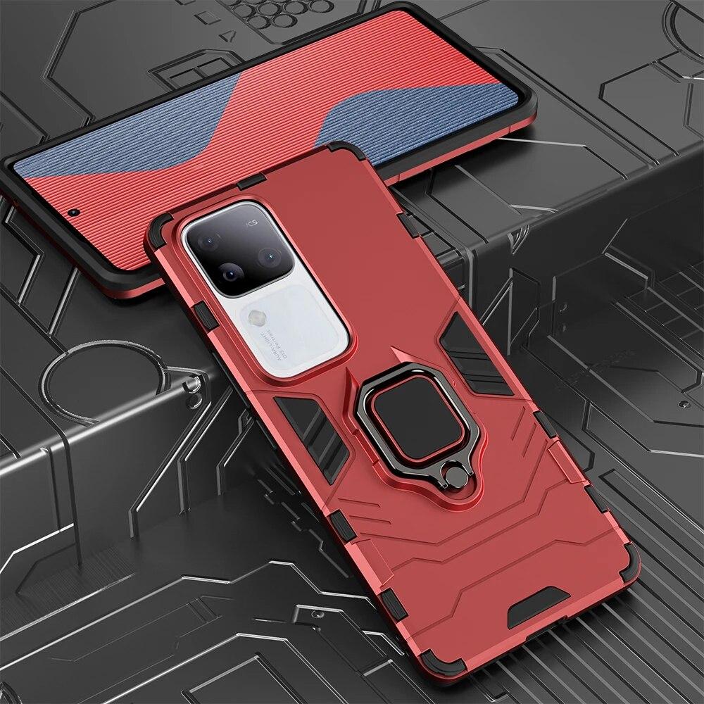 

Противоударный защитный чехол KEYSION для VIVO V30 V30 Pro 5G V29e, силиконовый + ПК, металлическое кольцо-подставка, чехол для телефона для VIVO V100 5G Y200 for VIVO Y200 5G красный