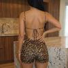60628 European And American Spice Girls Women'S Knitted Elastic Skinny Sexy Back Hollow Leopard Print Lace-Up Suspender Jumpsuit