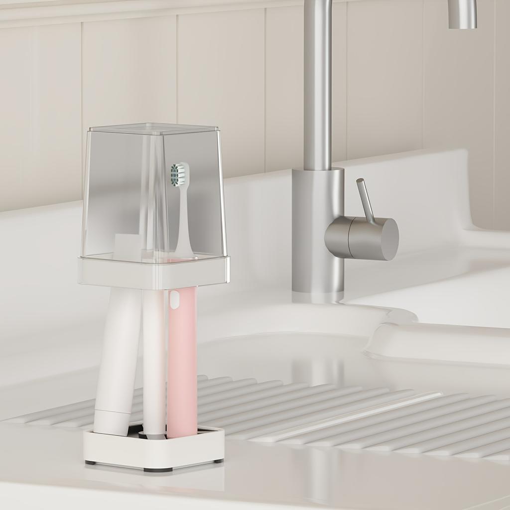 2 Pieces/1 Piece, Toothbrush Holder Set - Space Saving Couple Toothbrush Holder, Toothbrush Holder with Cup/Lid Contains 4 Slots