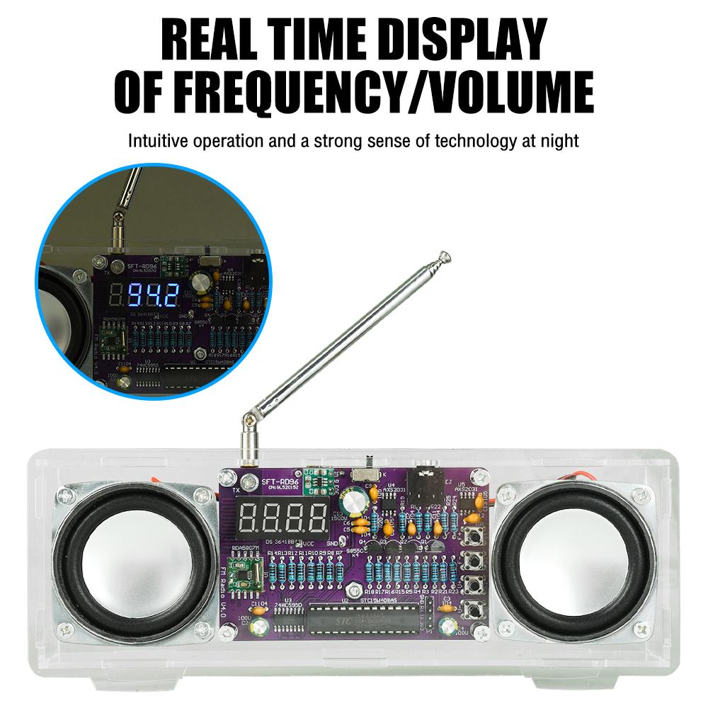 87.5-108MHz Dual-Channel FM Radio DIY Kit Digital Display Electronic Assemble Kit with Dual Speakers Type C Interface