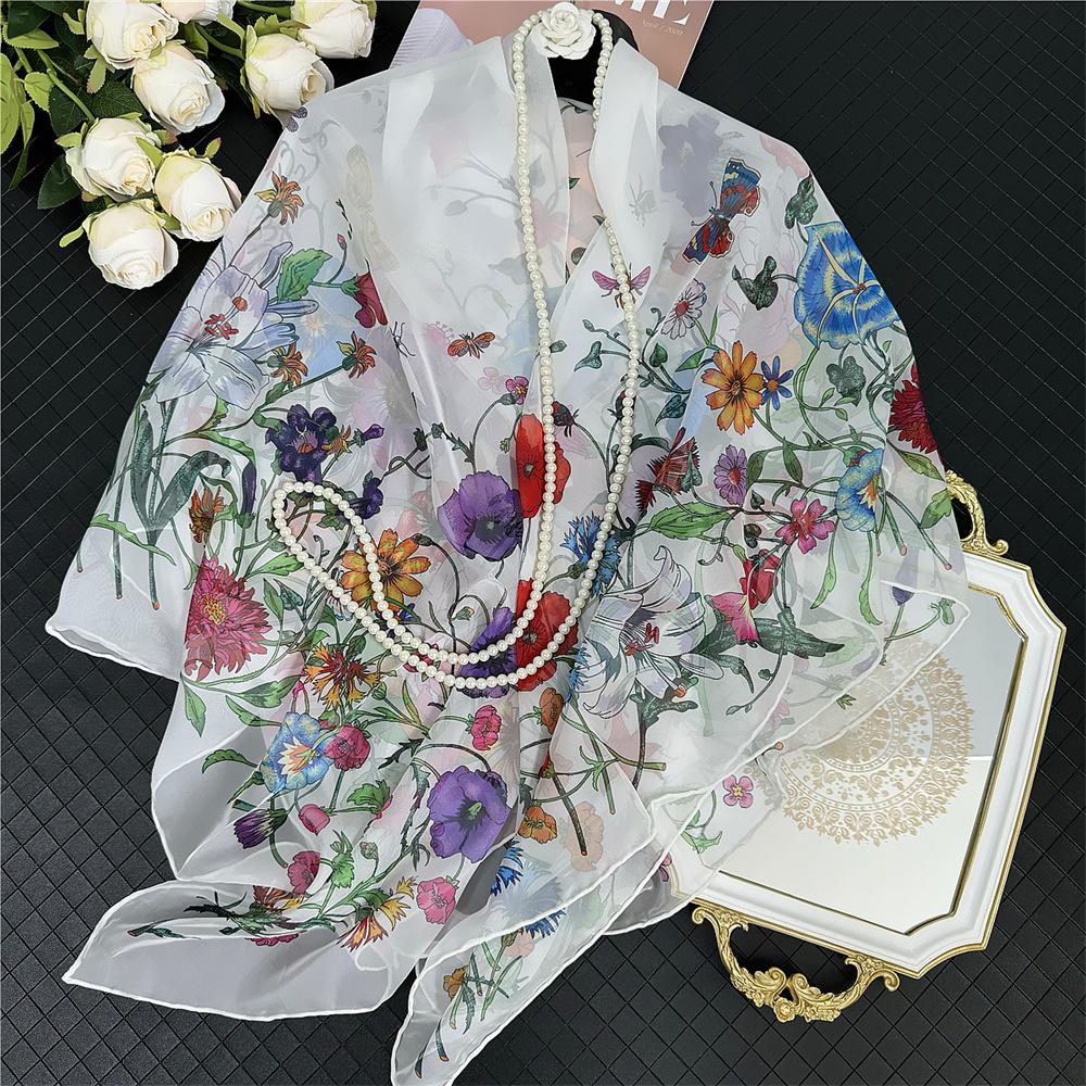 POBING Silk Cashmere Scarf Women Hand Rolled Shawls Fashion Printed Square Scarves Wraps Lady Bandana Big Hijabs Female Foulards