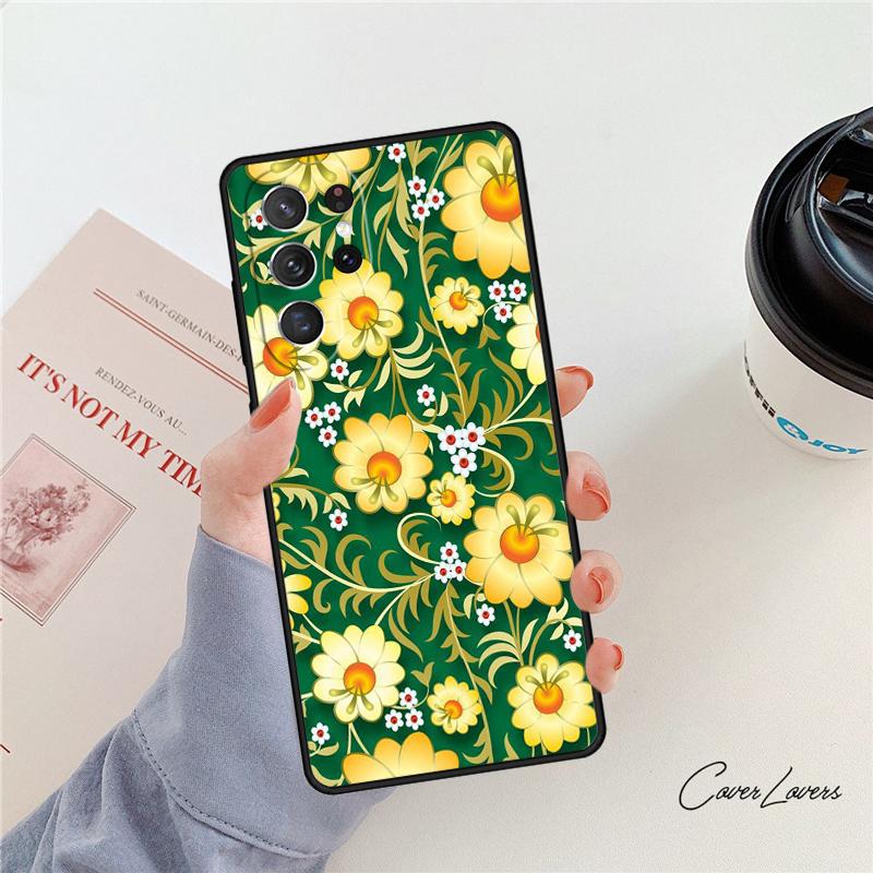

Khokhloma Russian Pattern Flower phone case For Samsung Galaxy S24 S25 S23 S22 Ultra Note 10 20 Plus S20 S21 FE Cover Note10 Pro(Plus)