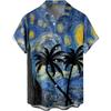 Summer Men's Gradient Sketch Coconut Tree 3D Print Shirt, Retro Hawaiian Tropical Quick-Drying Loose Aloha Shirt