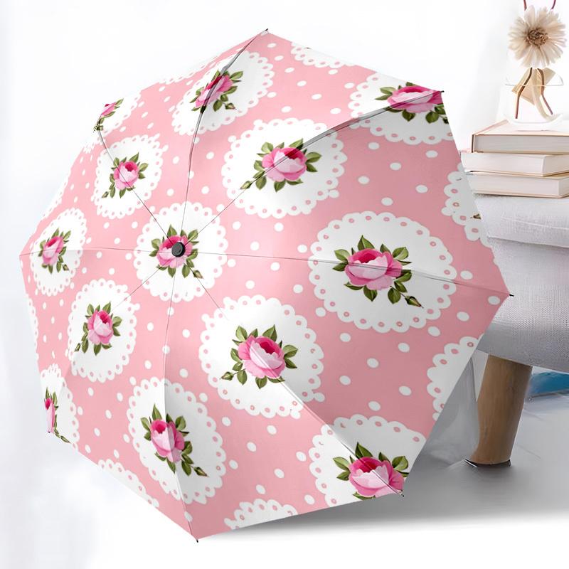 

1pc Floral Doily Pattern Automatic Folding Umbrella - Portable Collapsible Design, 8-Rib Iron Frame yy251209115