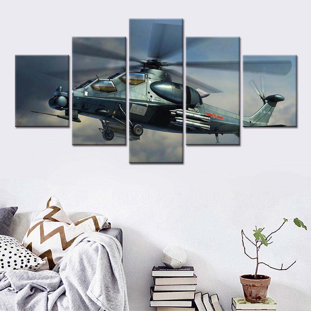 5Pcs Plane Helicopter War Fight Decor Wall Poster HD Print No Framed Modern Canvas Paintings 5 Panel Room Decor 5 Pieces Art