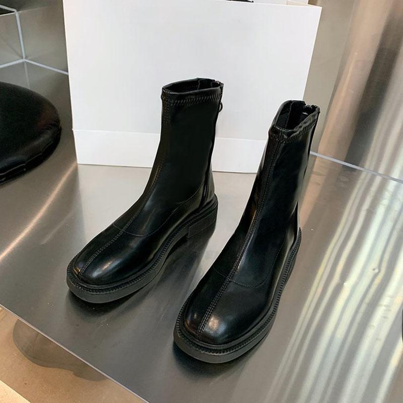 Fashion 2024 Autumn Women Ankle Boots Platform Shoes Waterproof Pu Leather Booties Woman Flat Round Toe White Short Boots Botas De Mujer