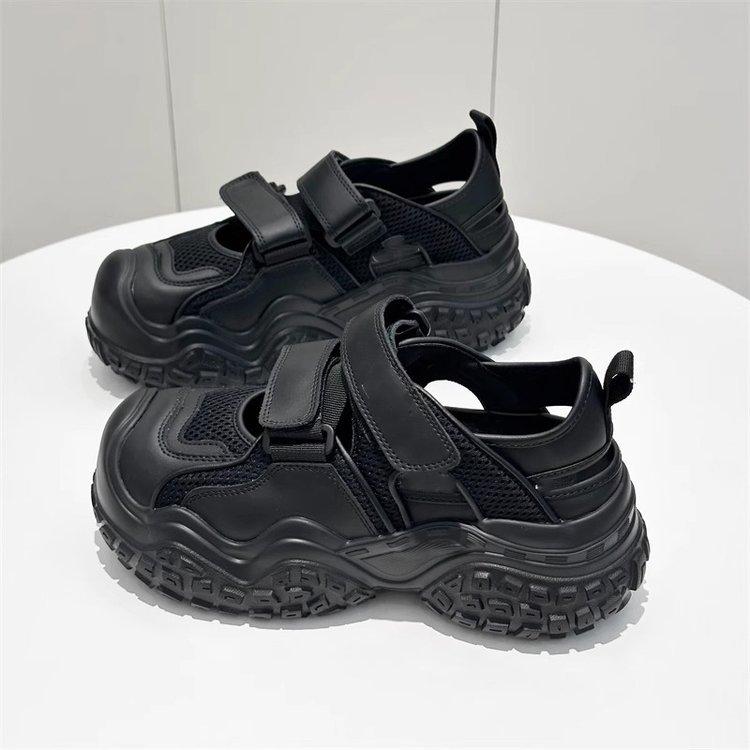 

Leather platform sandals women s 2025 summer new mesh breathable heightening Velcro ugly cute hollow dad shoes tide 35