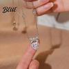 Women Heart Necklace Sparkling Rhinestones Bow Design Romantic Gift Pendant