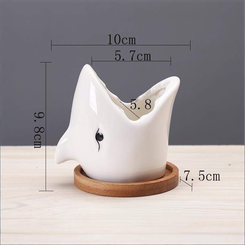 

Cartoon Shark Ceramic Flower Pot With Handcrafted Design For Home Office Decor