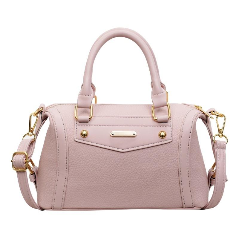 Contrast Splicing Mini Boston Bag For Women Retro Style Handbag With Metal Plate For Daily Work School Shopping Travel