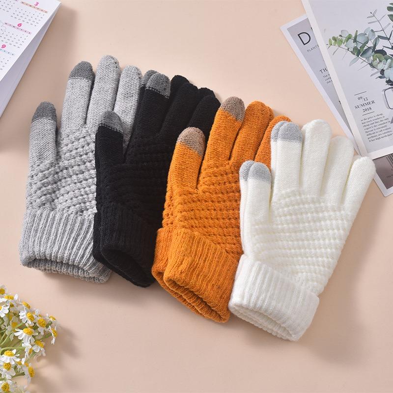 Students Windproof and Warm Korean Knitted Wool Gloves Simple Gloves Autumn and Winter Riding Warm and Velvet