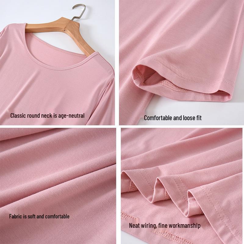 Damen Sommer Modal Pyjama Set - Kurzarm Oberteil & Caprihose, Tragbar im Freien, Übergröße