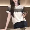 Summer New High-end Design Lace Patchwork Short-sleeve T-shirt for Women, White Versatile and Trendy Top