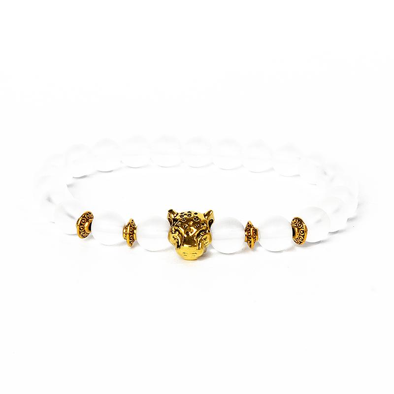 Leopard Head Beaded Bracelets for Men Women 8mm Rock Lava Stone Crown King Lion Charm Bracelet Set Natural Stone Elastic Jewelry