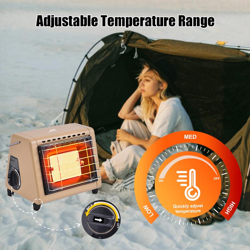 BRS-H23 Portable Tent Heater 1500W Outdoor Space Butane Heater with Control Valve Infrared Ray Patio Heater for Camping Winter