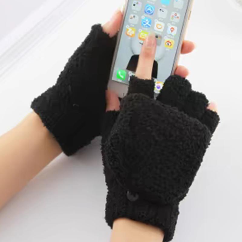 

Плюшевые перчатки без пальцев, женские зимние варежки, мягкие теплые студенческие женские флип-перчатки, уличные перчатки для письма, утолщенные, защита от холода