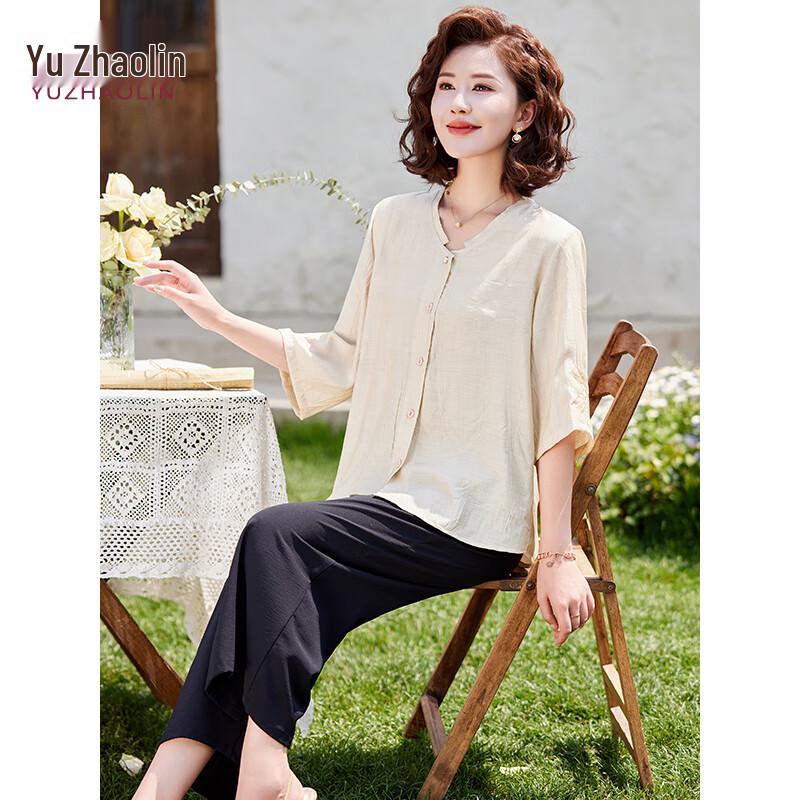 Yu Zhaolin Women's Cotton Linen Summer Two-Piece Set