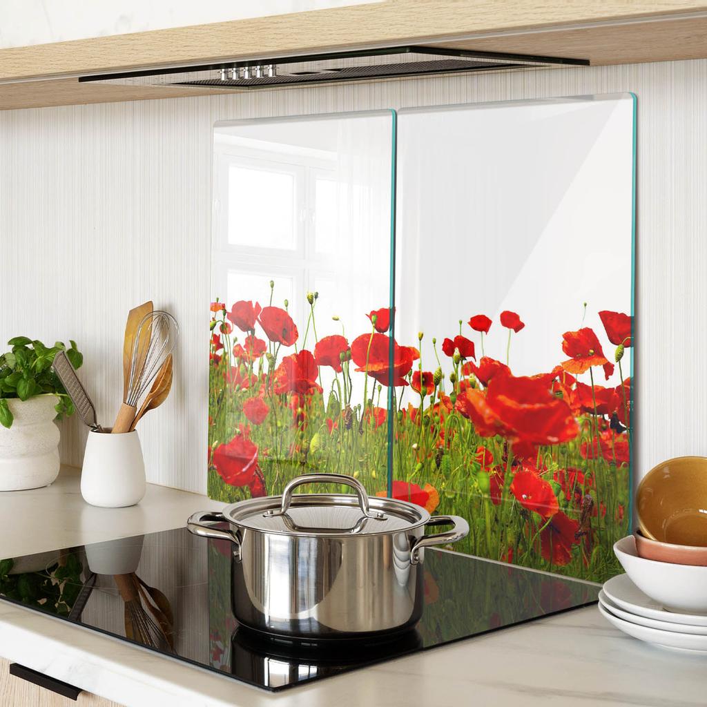 Multifunctional Decorative Glass Kitchen Boards Wild Poppies 2X30X52 Cm
